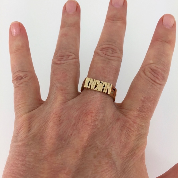 VINTAGE . INDIAN 45 MOTORCYCLE . BRASS . RING - Picture 7 of 8